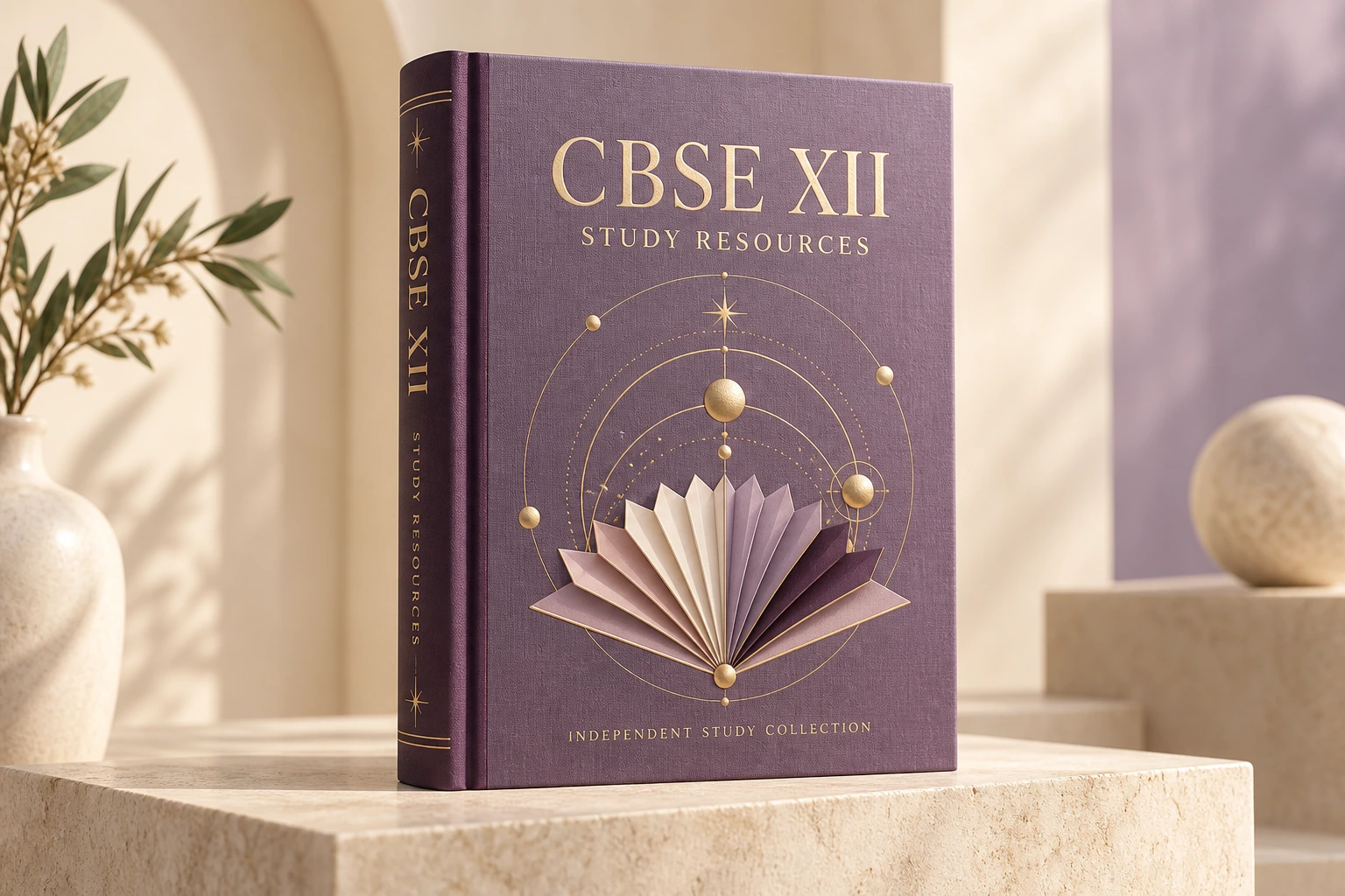 Illustrative CBSE XII study-resource book with a dimensional cloth cover and gold details