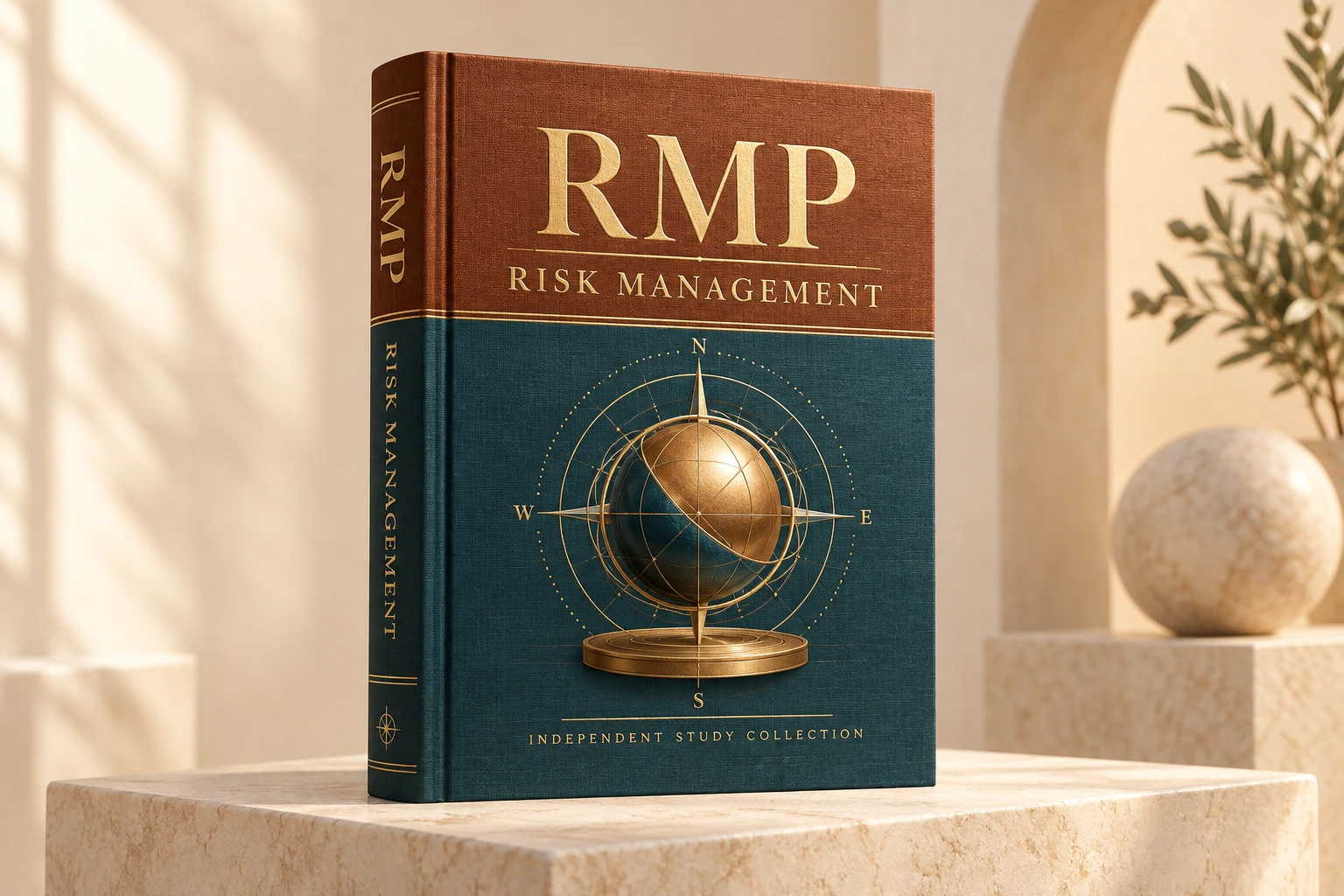 Illustrative RMP study-resource book with a dimensional cloth cover and gold details